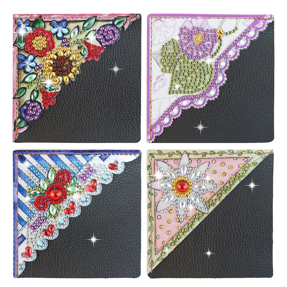 4Pcs Mandala Diamonds Painting Corner Bookmarks DIY Flower Bookmarks Kit