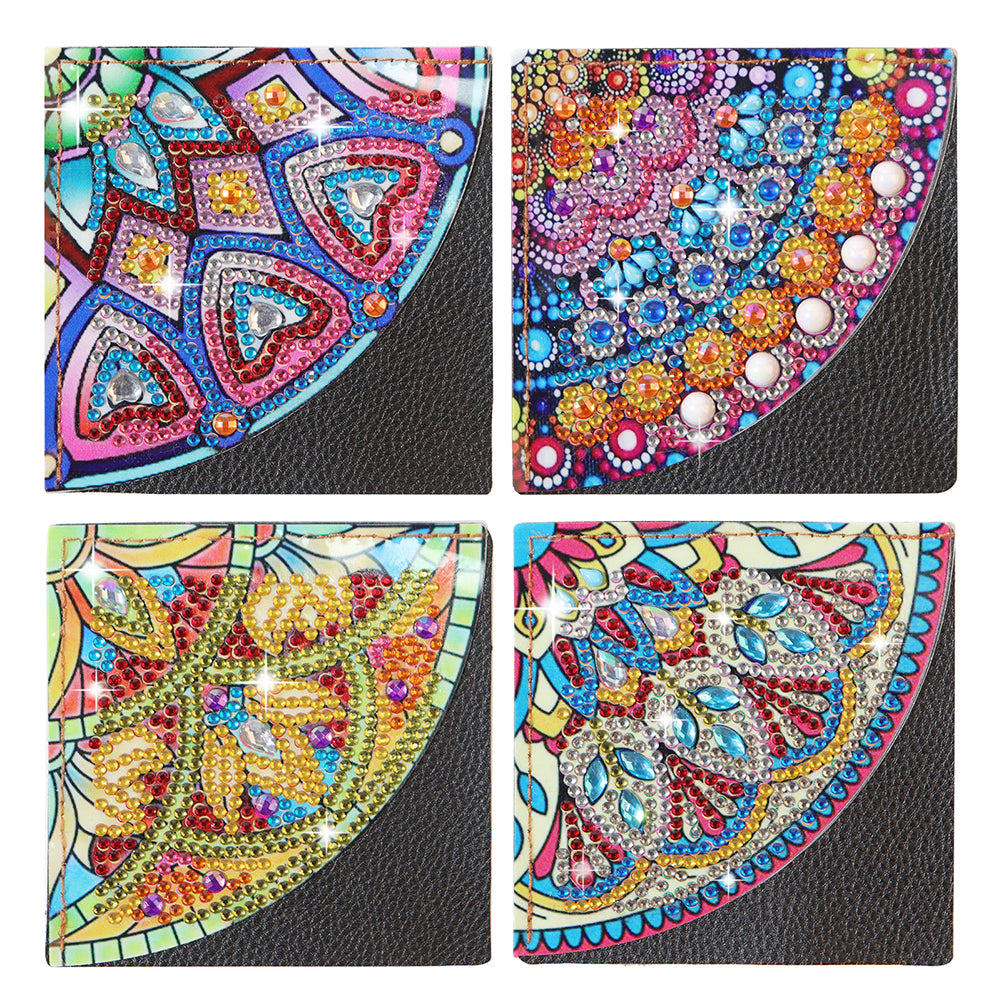 4Pcs Mandala Diamonds Painting Corner Bookmarks DIY Flower Bookmarks Kit