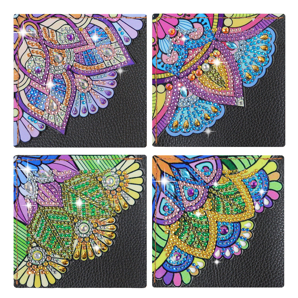 4Pcs Mandala Diamonds Painting Corner Bookmarks DIY Flower Bookmarks Kit