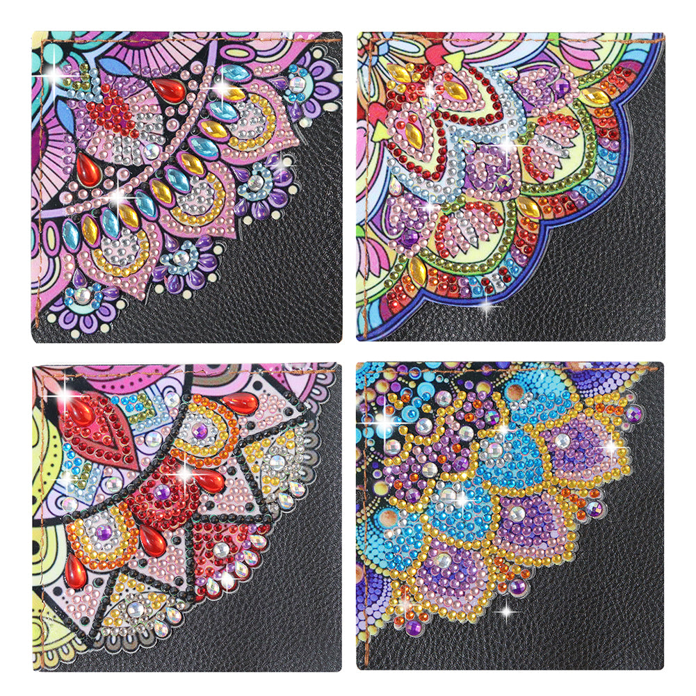 4Pcs Mandala Diamonds Painting Corner Bookmarks DIY Flower Bookmarks Kit