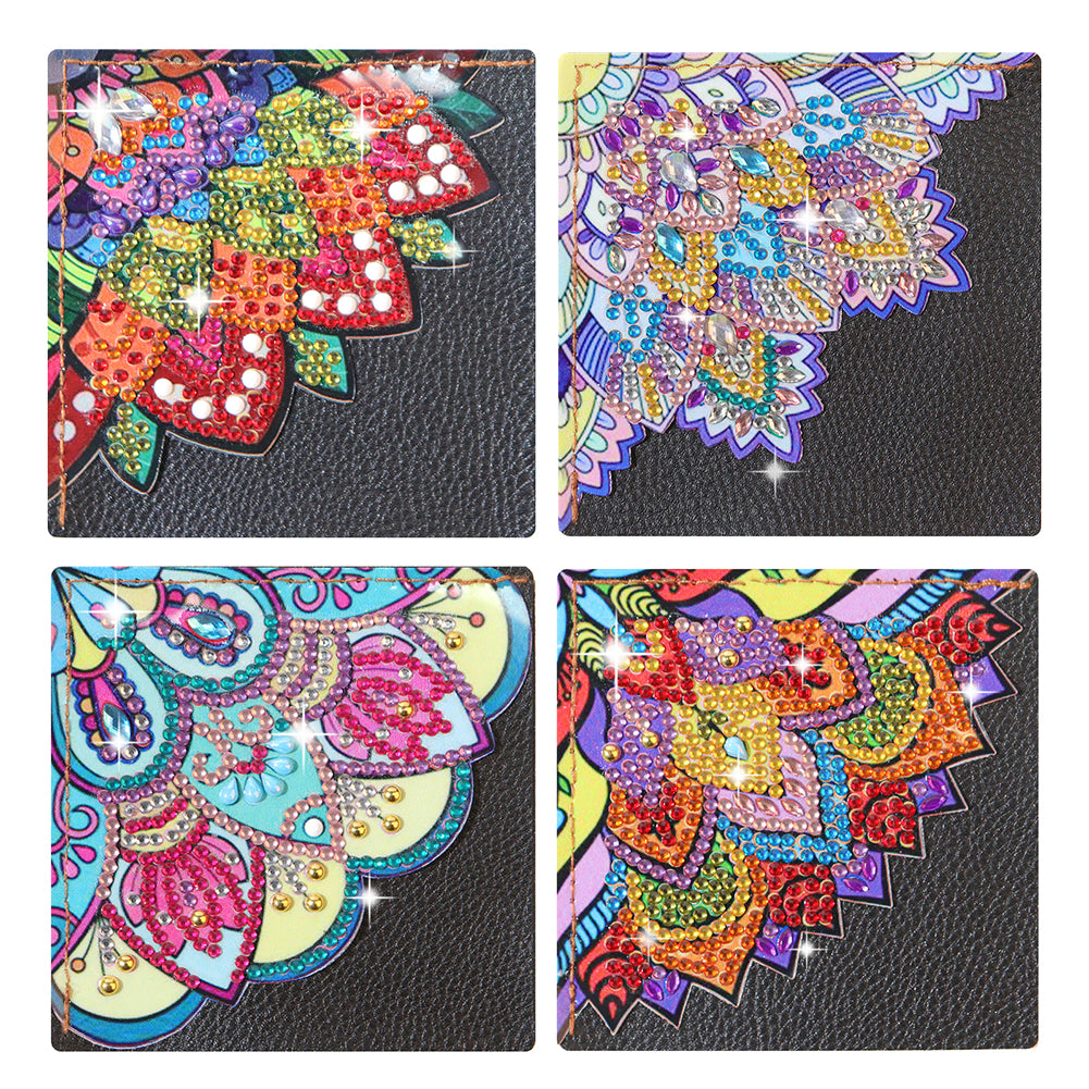 4Pcs Mandala Diamonds Painting Corner Bookmarks DIY Flower Bookmarks Kit