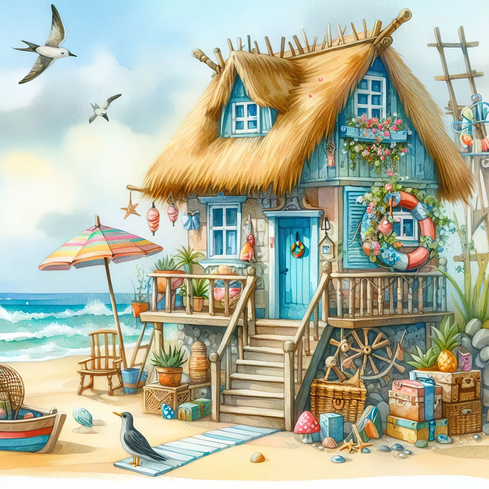 Diamond Painting - Full Round - Beautiful view of beach house (30*30CM)