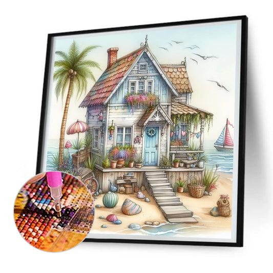 Diamond Painting - Full Round - Beach house and sailboat (30*30CM)