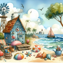 Load image into Gallery viewer, Diamond Painting - Full Round - Beach house and windmill (30*30CM)

