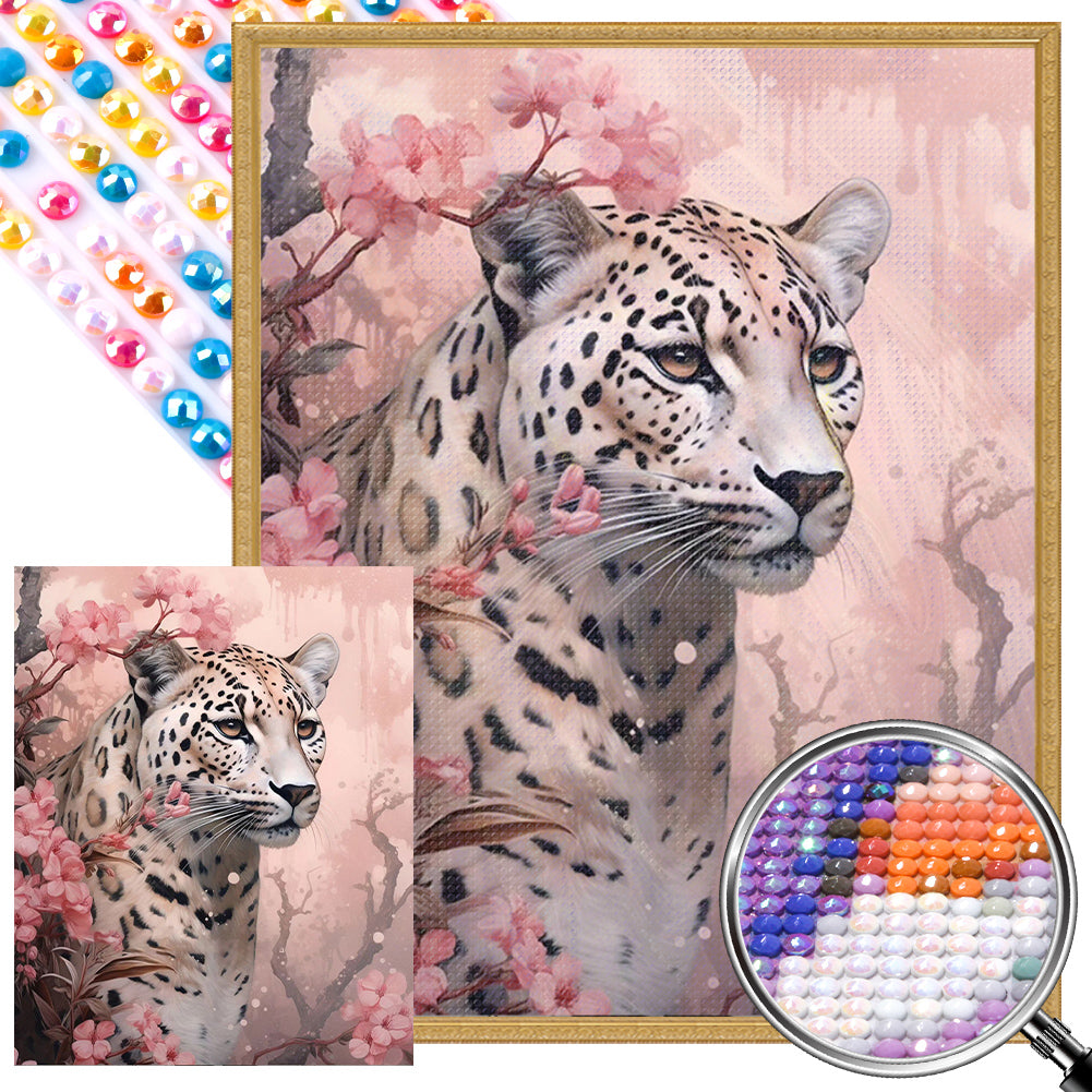 AB Diamond Painting - Full Round - Leopard among flowers (40*50CM)