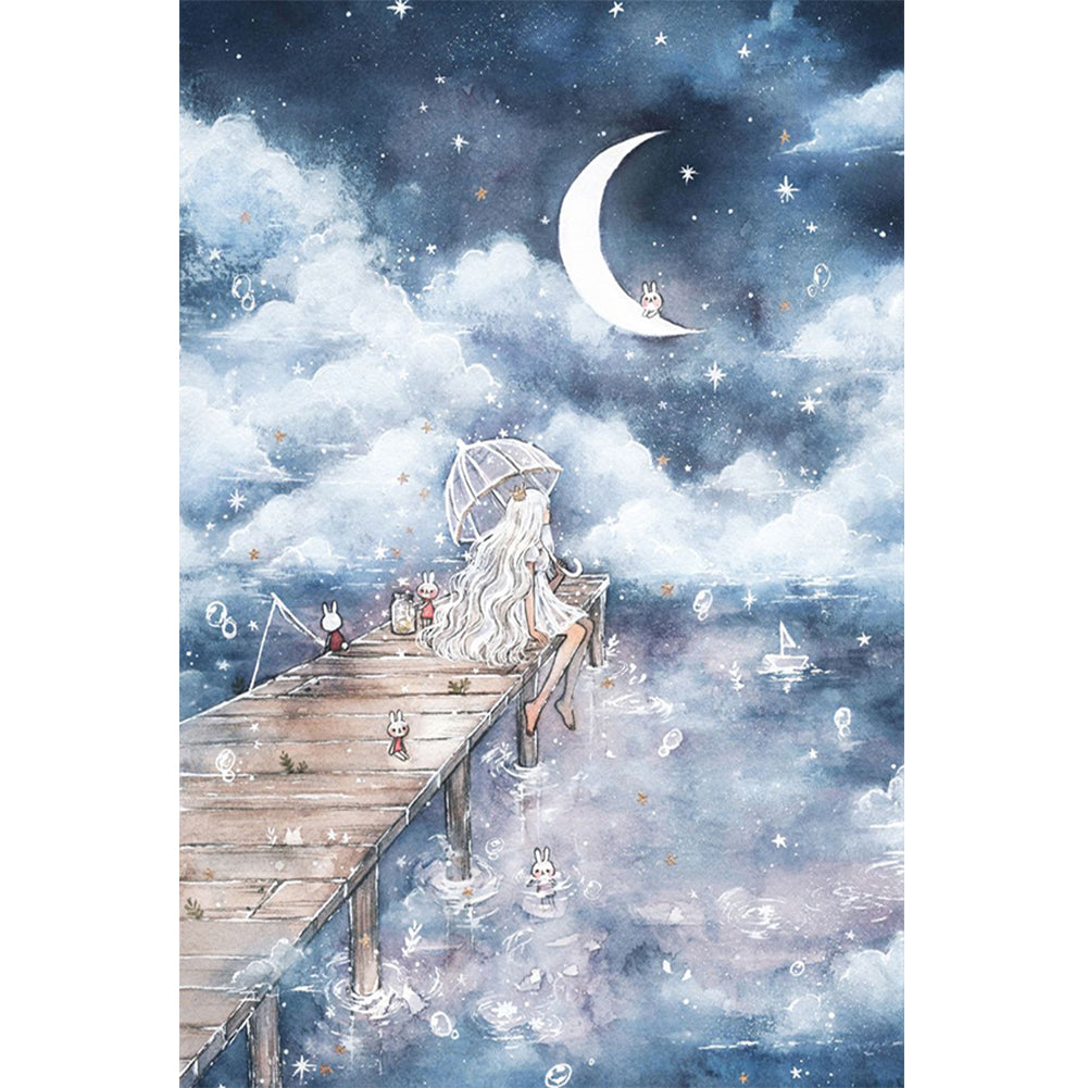 Diamond Painting - Full Round - White Hair Girl Cartoon Series (40*60CM)