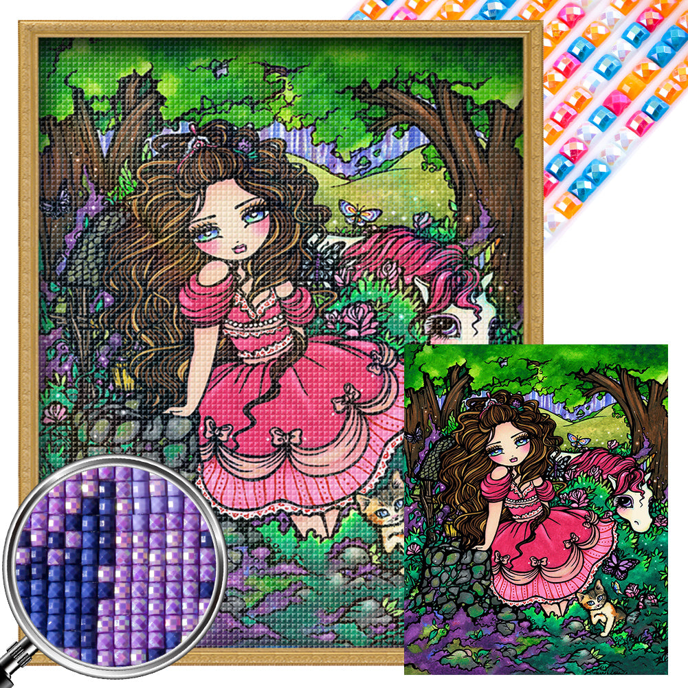AB Diamond Painting - Full Square - unicorn girl (40*50CM)
