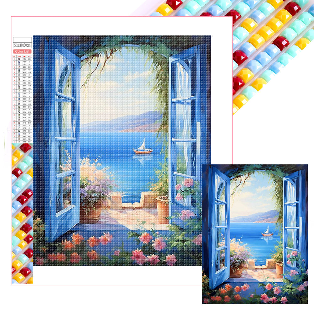 Diamond Painting - Full Square - The seaside outside the window (30*40CM)