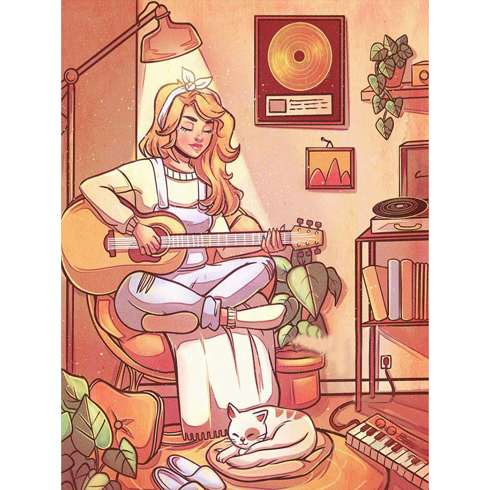 Diamond Painting - Full Round - girl playing guitar (30*40CM)