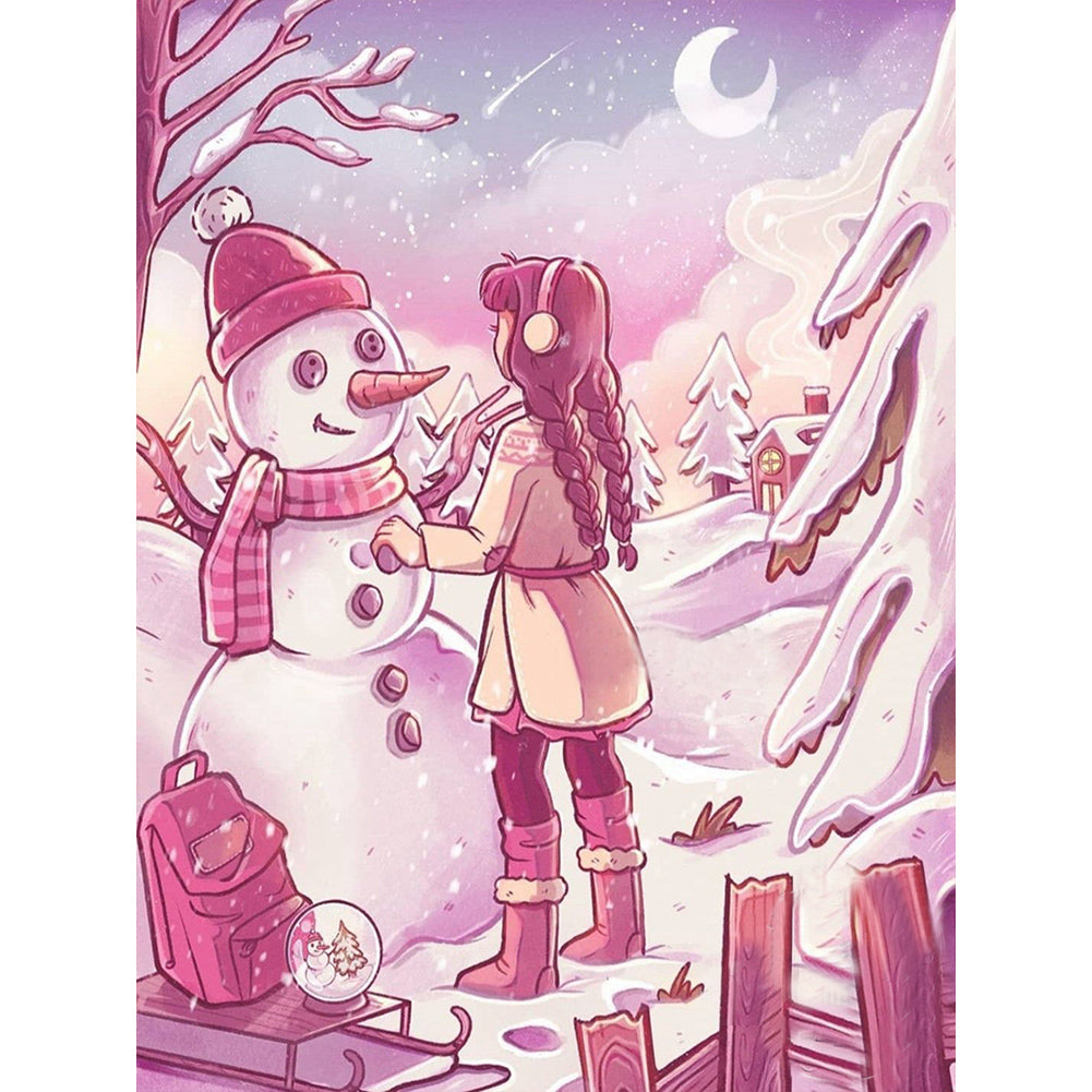 Diamond Painting - Full Round - girl making snowman (30*40CM)