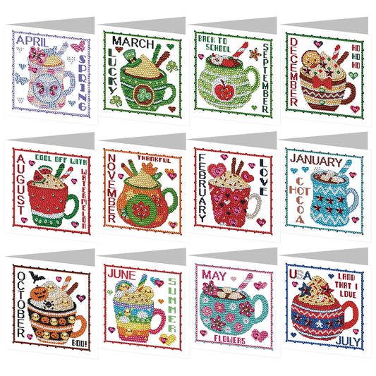 12Pcs Month Calendar DIY Diamond Painting Greeting Card Birthday Gift for Friend