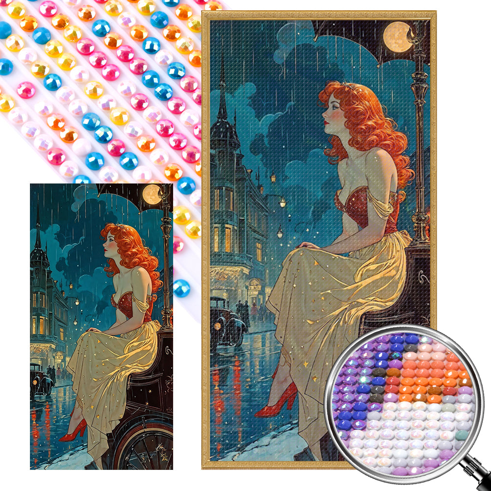 AB Diamond Painting - Full Round - Redhead girl under the night sky (40*80CM)