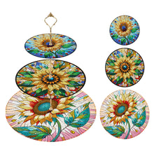 Load image into Gallery viewer, 3 Tier Acrylic Sunflower Pattern 5D DIY Diamond Painting Serving Tray Home Decor
