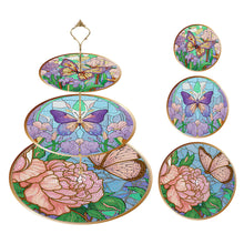Load image into Gallery viewer, 3 Tier Acrylic Butterfly Pattern 5D DIY Diamond Painting Serving Tray Home Decor
