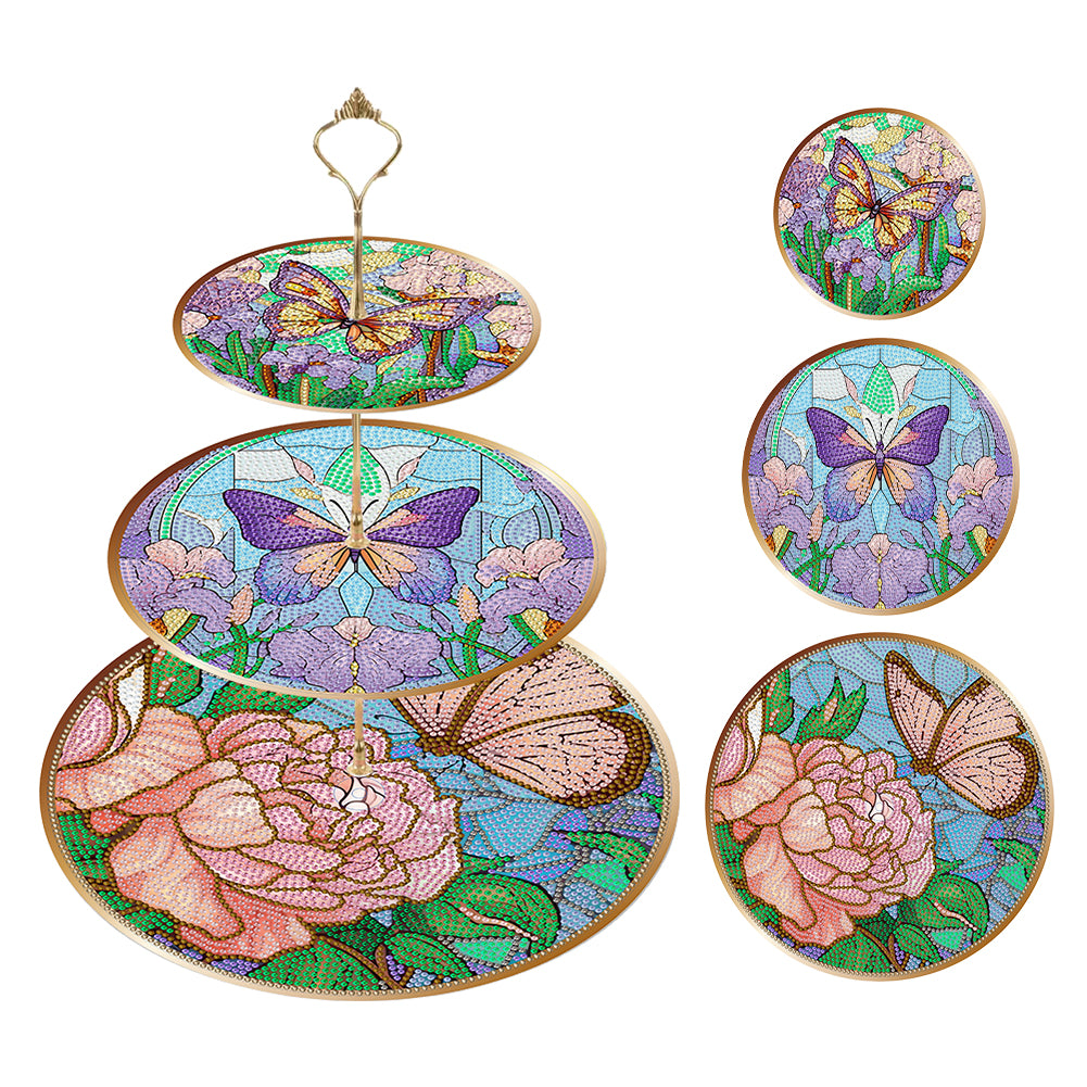 3 Tier Acrylic Butterfly Pattern 5D DIY Diamond Painting Serving Tray Home Decor