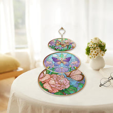 Load image into Gallery viewer, 3 Tier Acrylic Butterfly Pattern 5D DIY Diamond Painting Serving Tray Home Decor
