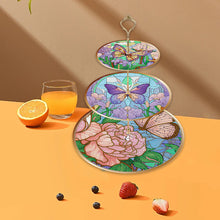 Load image into Gallery viewer, 3 Tier Acrylic Butterfly Pattern 5D DIY Diamond Painting Serving Tray Home Decor
