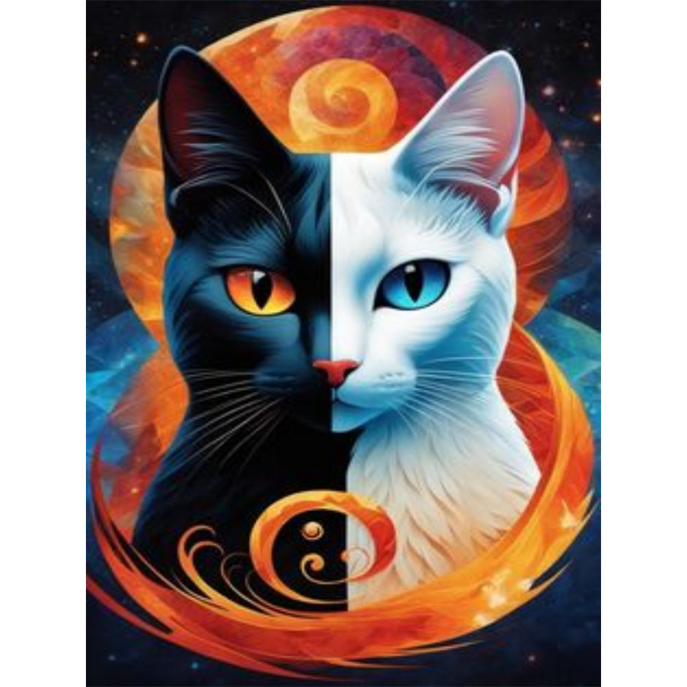 Diamond Painting - Full Round - black and white yin yang cat (30*40CM)