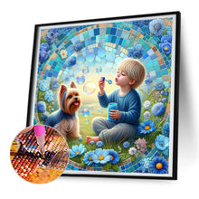 Load image into Gallery viewer, Diamond Painting - Full Round - Boy and dog blowing bubbles (30*30CM)
