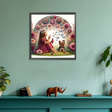 Load image into Gallery viewer, Diamond Painting - Full Round - girl in red dress and dog (30*30CM)
