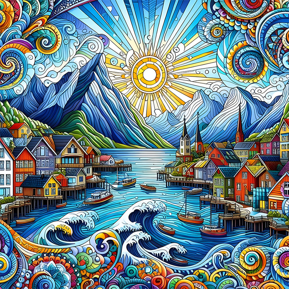 Diamond Painting - Full Round - abstract color houses (50*50CM)