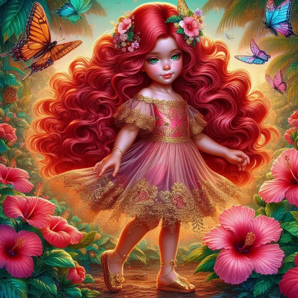 Diamond Painting - Full Round - Red hair butterfly girl (30*30CM)