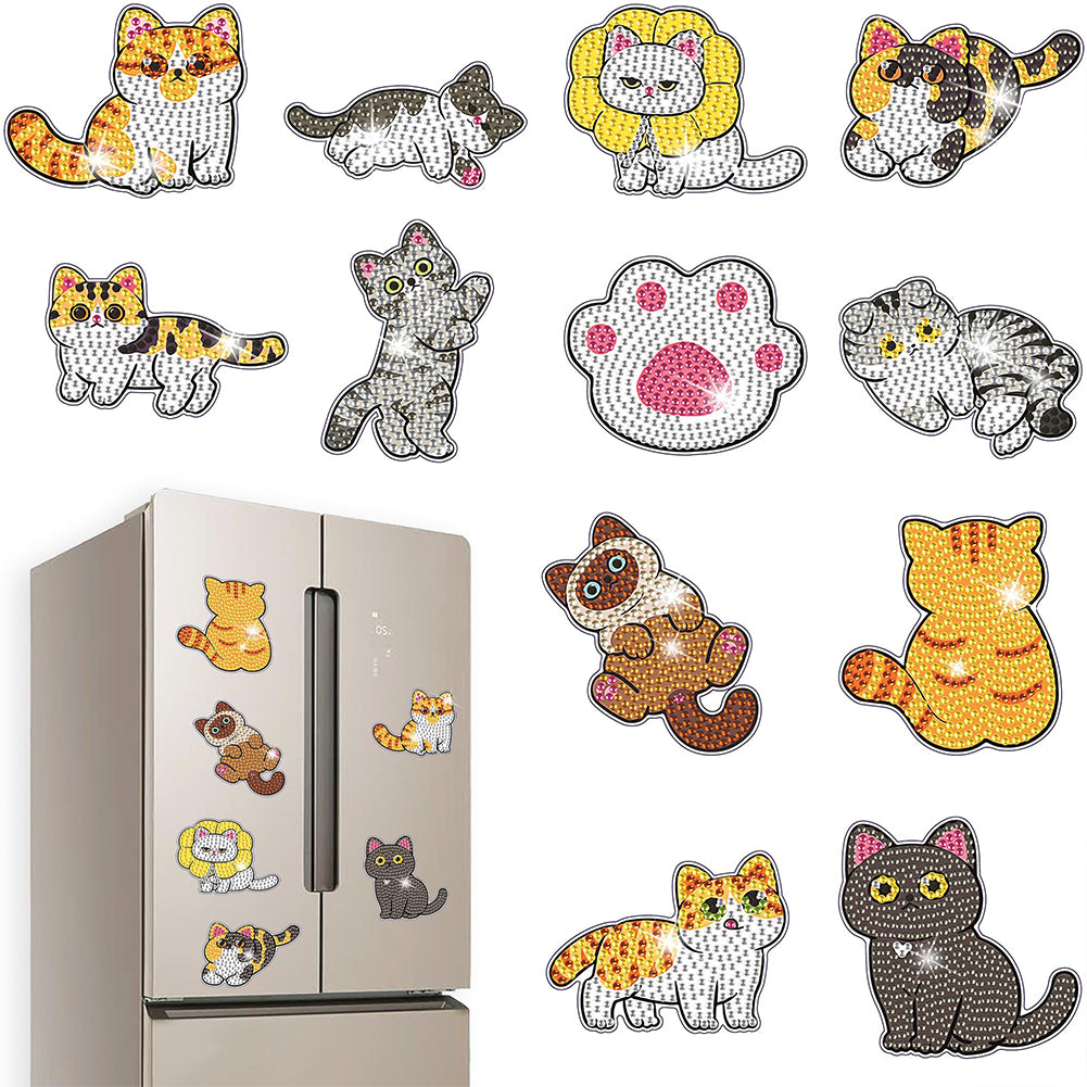 12Pcs Diamond Painting Fridge Magnet Kittle Diamond Painting Refrigerator Magnet