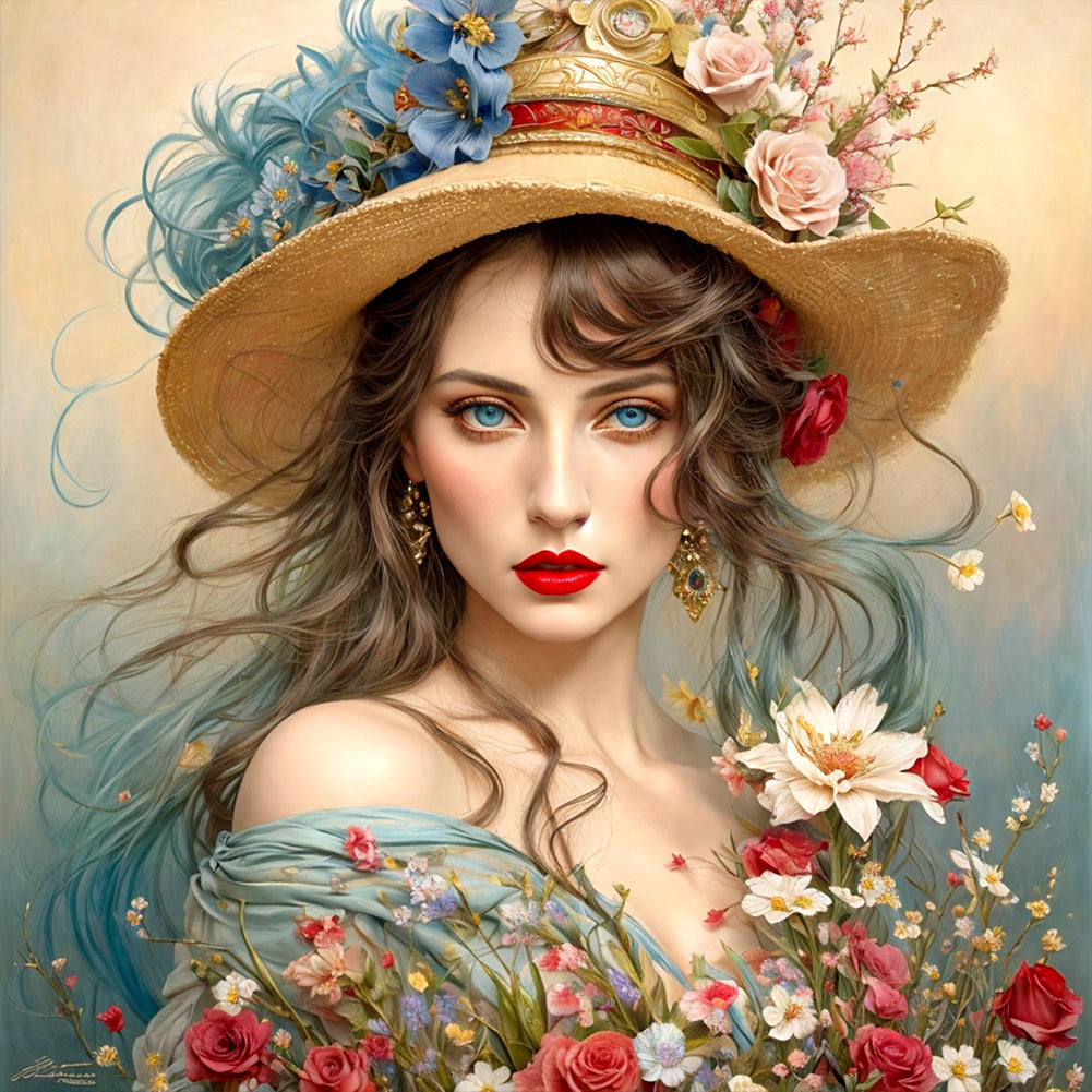 Diamond Painting - Full Round - Girl with gorgeous red lips (40*40CM)
