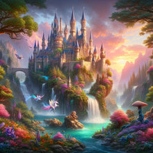 Load image into Gallery viewer, Diamond Painting - Full Round - Sunset waterfall and landscape castle (40*40CM)
