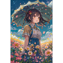 Load image into Gallery viewer, AB Diamond Painting - Full Round - girl holding umbrella in flower field (40*60CM)

