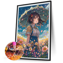 Load image into Gallery viewer, AB Diamond Painting - Full Round - girl holding umbrella in flower field (40*60CM)
