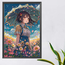 Load image into Gallery viewer, AB Diamond Painting - Full Round - girl holding umbrella in flower field (40*60CM)
