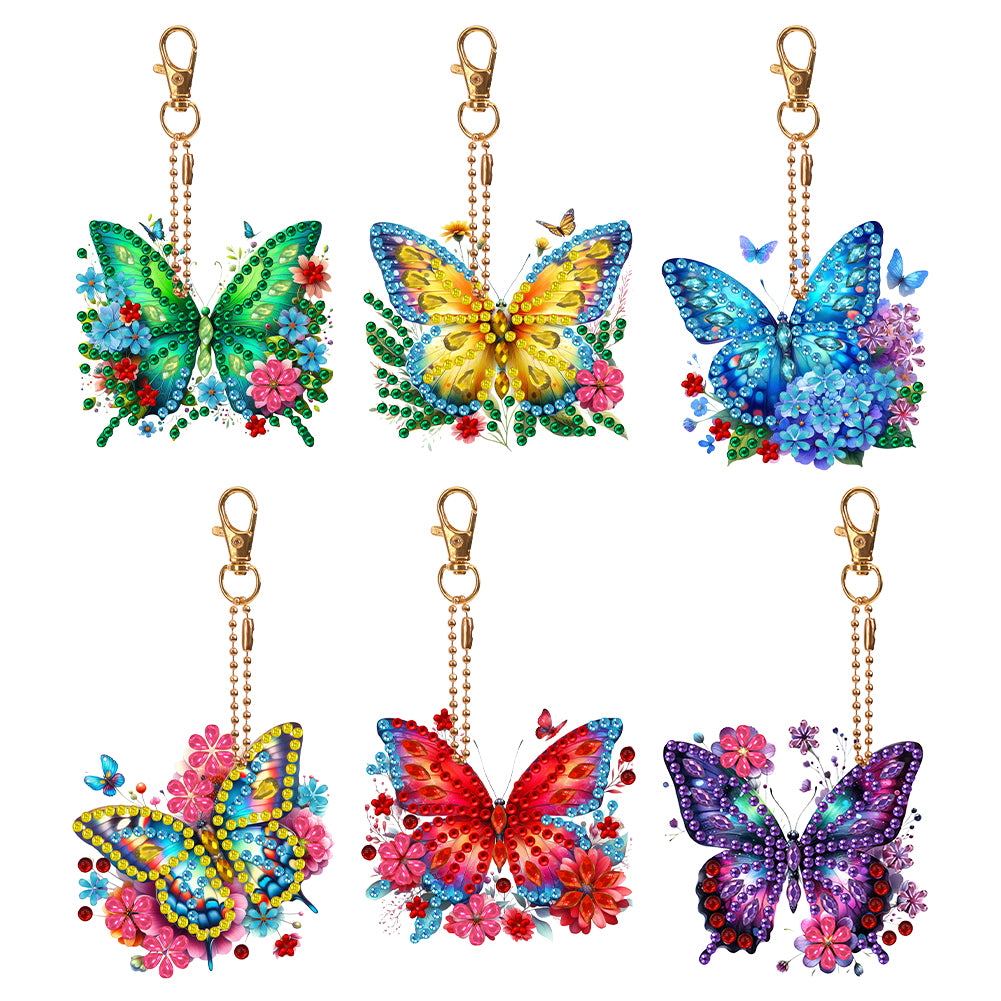 6Pcs Double Sided Special Shaped Cartoon Diamond Painting Keychain for Beginners