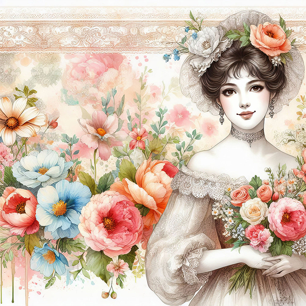 Diamond Painting - Full Round - lady of flowers and plants (40*40CM)