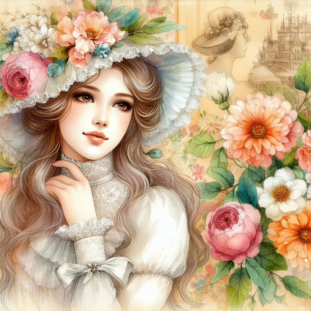Diamond Painting - Full Round - lady of flowers and plants (40*40CM)