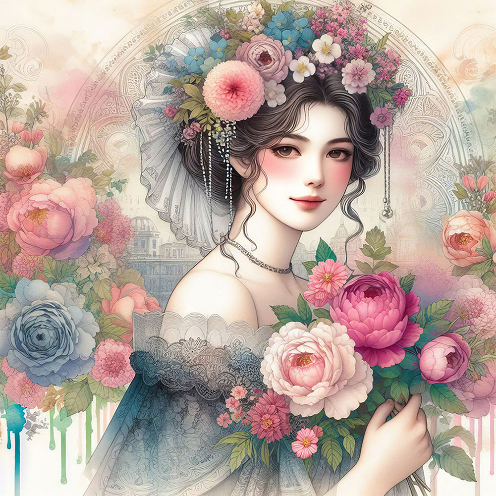 Diamond Painting - Full Round - lady of flowers and plants (40*40CM)