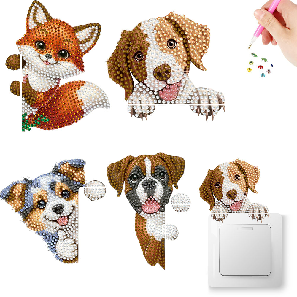 4Pcs Acrylic Cute Animals Wall Sticker Diamond Switch Sticker for Bathroom Decor