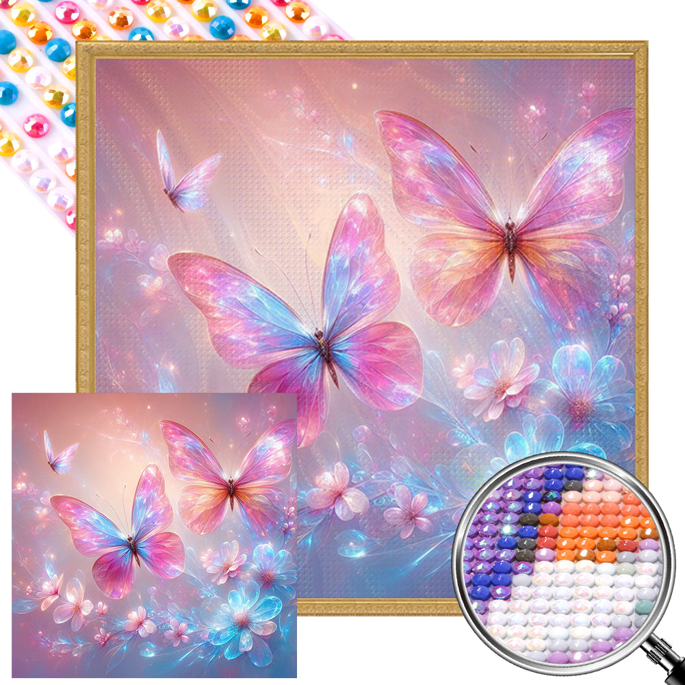 AB Diamond Painting - Full Round - pink butterfly (40*40CM)