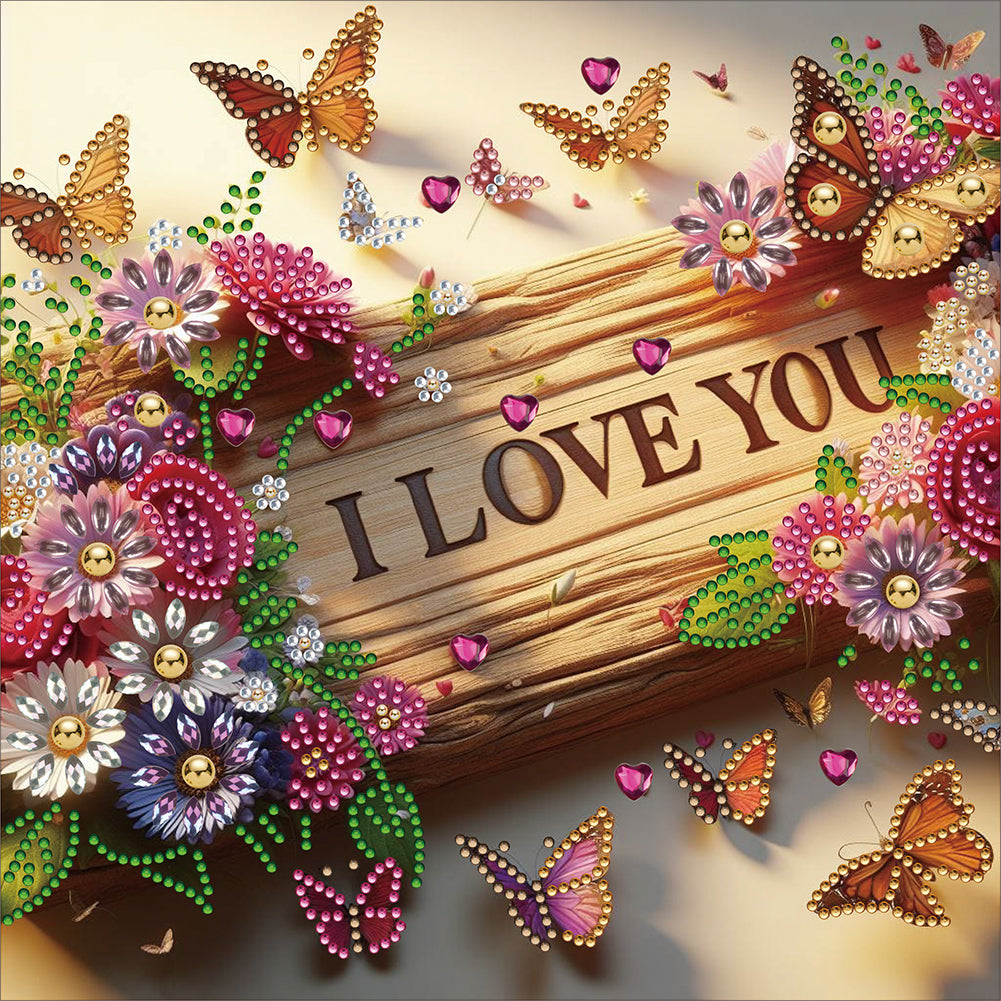 Diamond Painting - Partial Special Shaped - iloveyou calligraphy and painting (30*30CM)