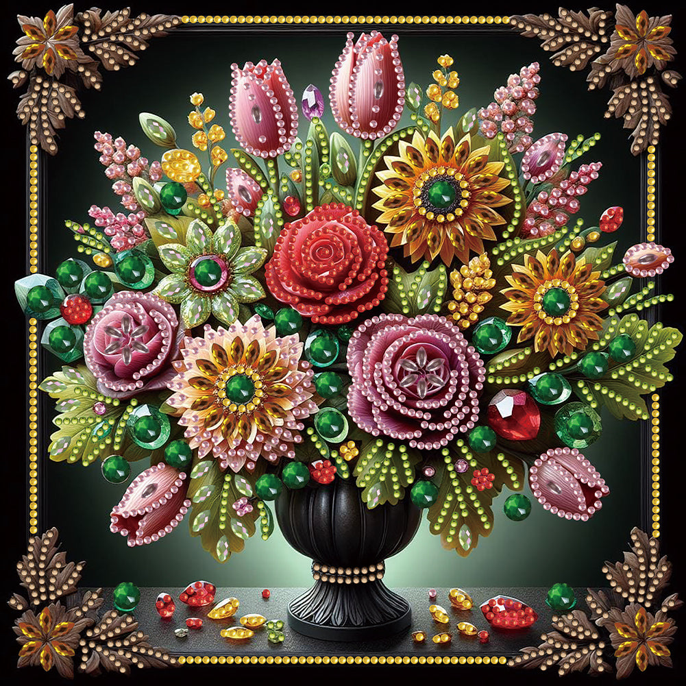 Diamond Painting - Partial Special Shaped - Dark color vase (30*30CM)