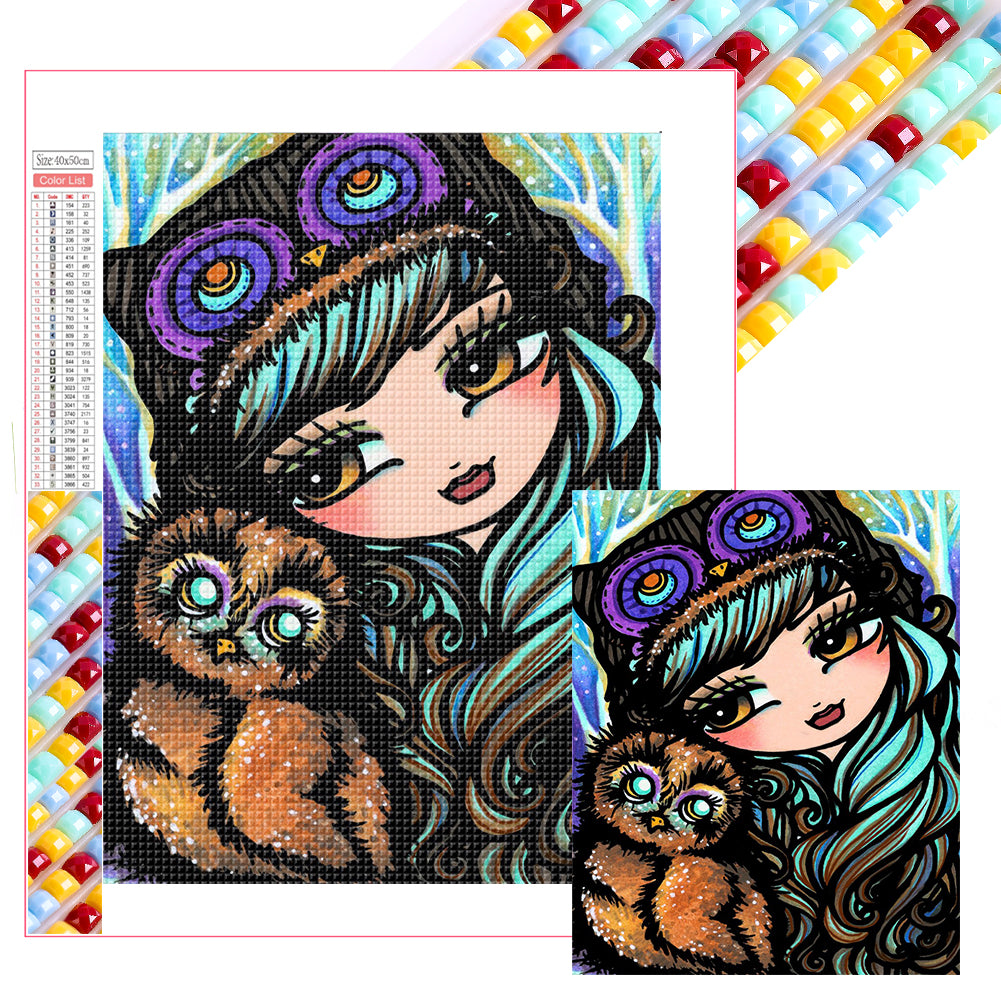 Diamond Painting - Full Square - owl girl (40*50CM)