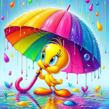 Load image into Gallery viewer, Diamond Painting - Full Round - Little yellow duck with rainbow umbrella (30*30CM)
