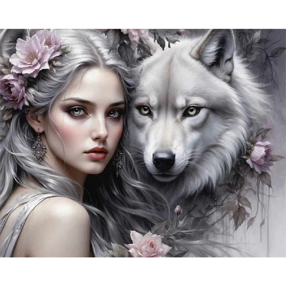 Diamond Painting - Full Round - girl and wolf (50*40CM)