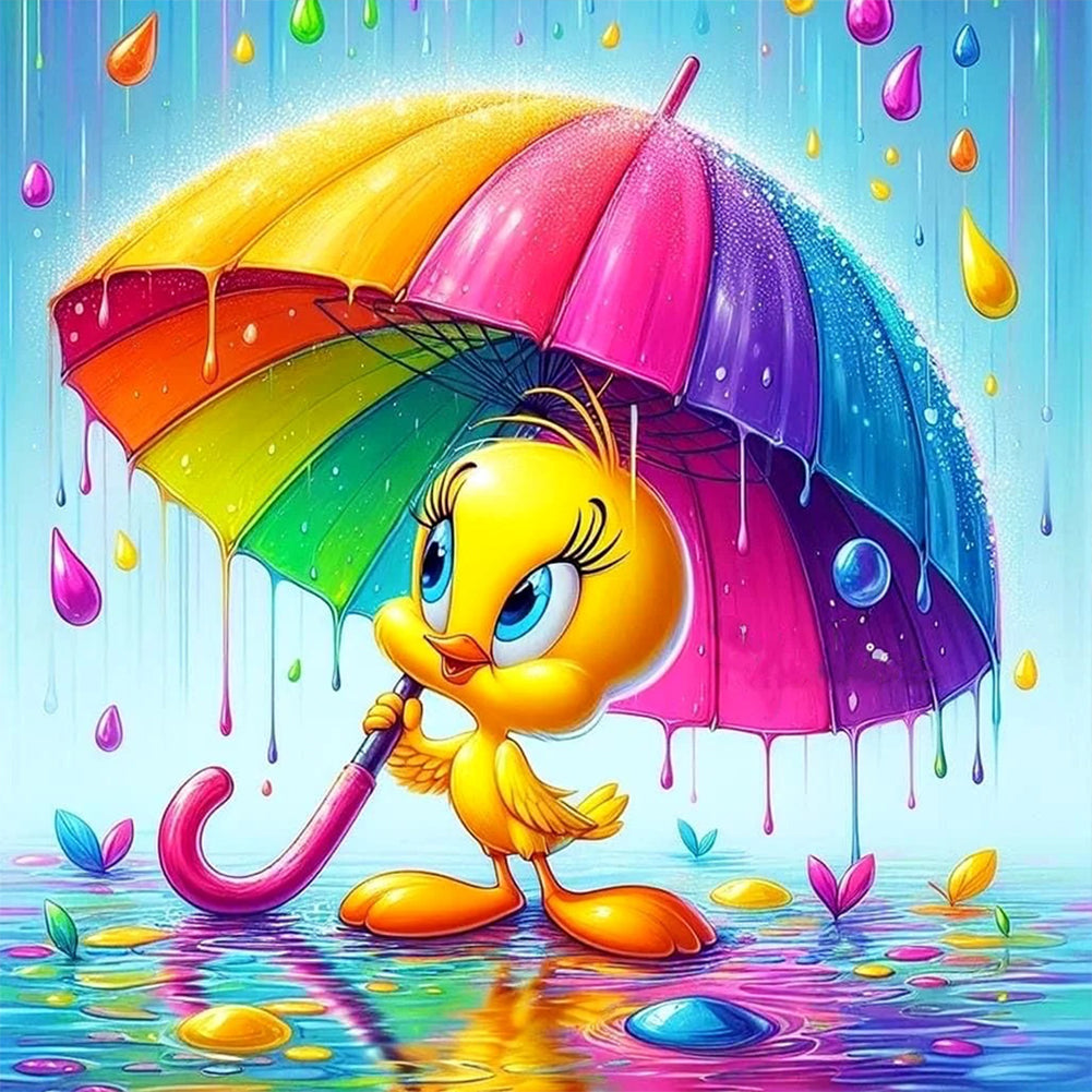 Diamond Painting - Full Round - Little yellow duck holding a rainbow umbrella (50*50CM)