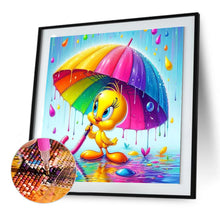 Load image into Gallery viewer, Diamond Painting - Full Round - Little yellow duck holding a rainbow umbrella (50*50CM)
