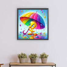 Load image into Gallery viewer, Diamond Painting - Full Round - Little yellow duck holding a rainbow umbrella (50*50CM)
