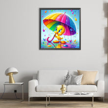 Load image into Gallery viewer, Diamond Painting - Full Round - Little yellow duck holding a rainbow umbrella (50*50CM)
