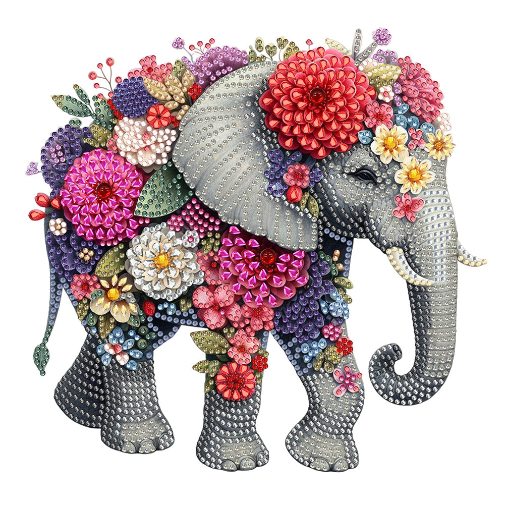 Diamond Painting - Partial Special Shaped - elephant and flower (30*30CM)