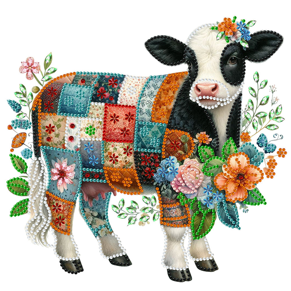 Diamond Painting - Partial Special Shaped - Cows and flowers (30*30CM)