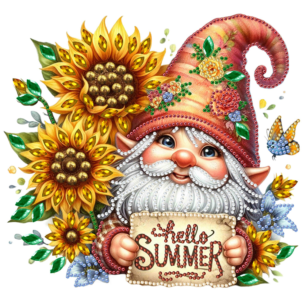 Diamond Painting - Partial Special Shaped - Sunflower Summer Gnome (30*30CM)